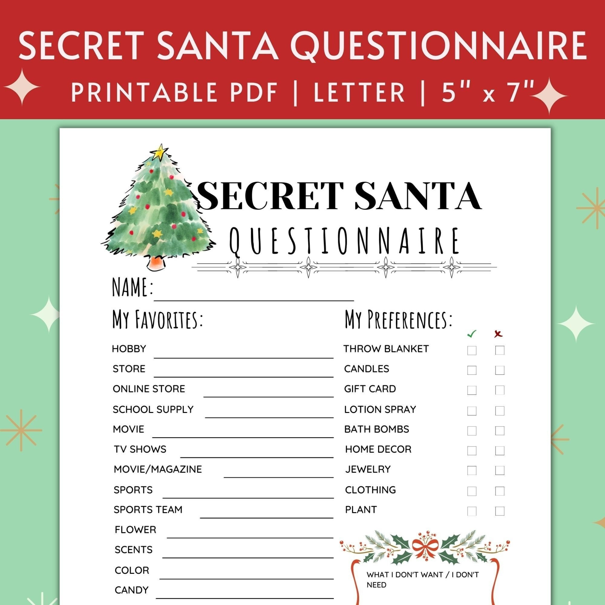 Printable Secret Santa Questionnaire For Christmas Gift Exchange within Free Printable Secret Santa Wishlist