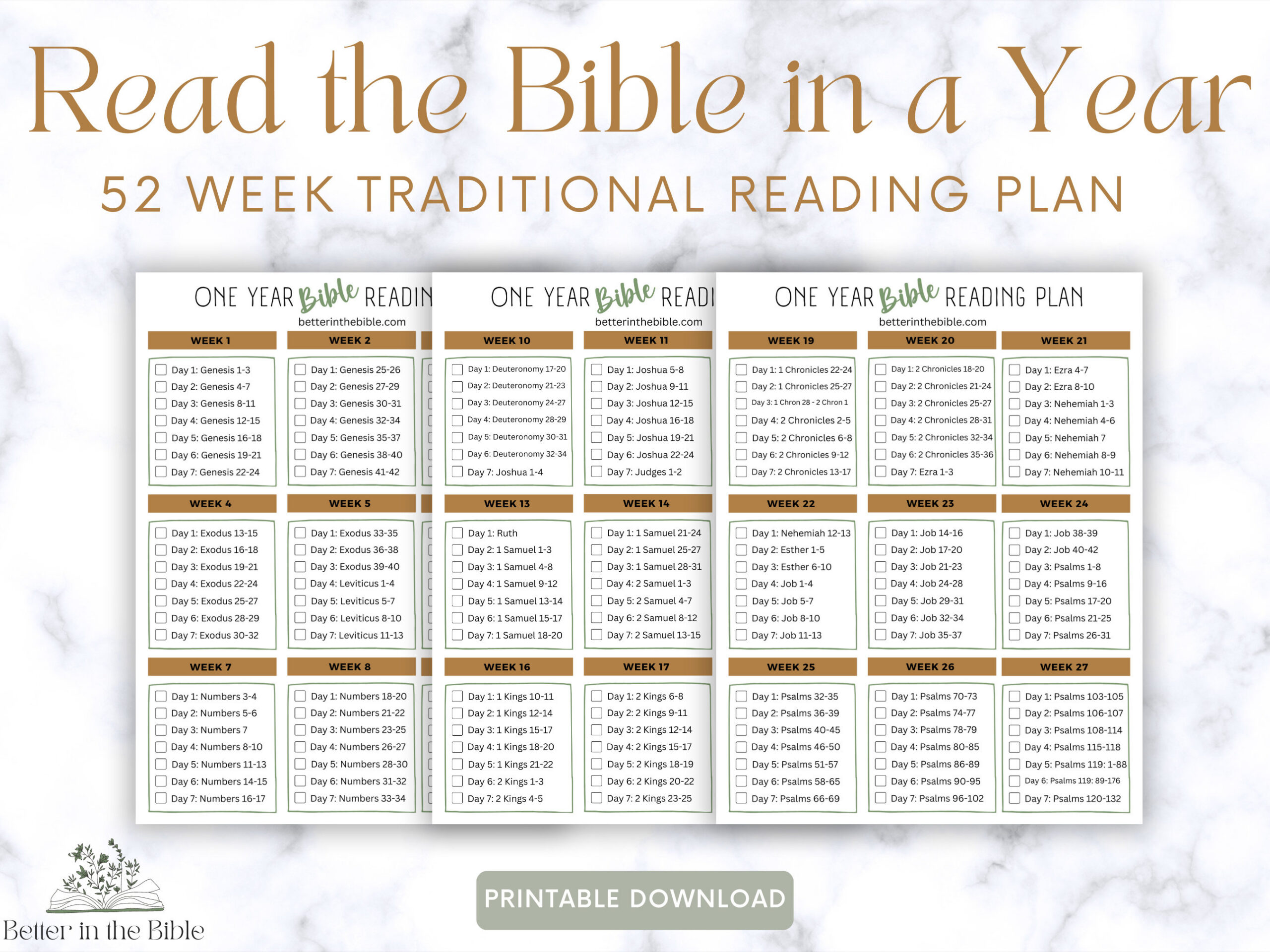 Read The Bible In A Year Chart, Traditional Bible Reading Plan with Read Bible in a Year Plan Printable