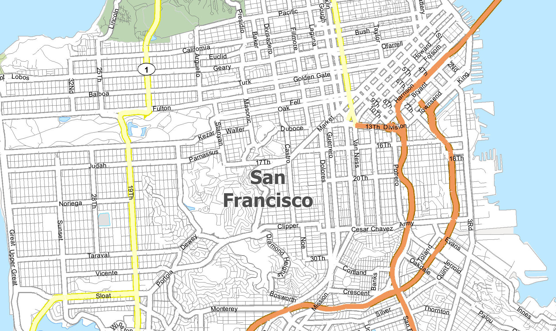 San Francisco Map, California - Gis Geography for Printable Map Of San Francisco