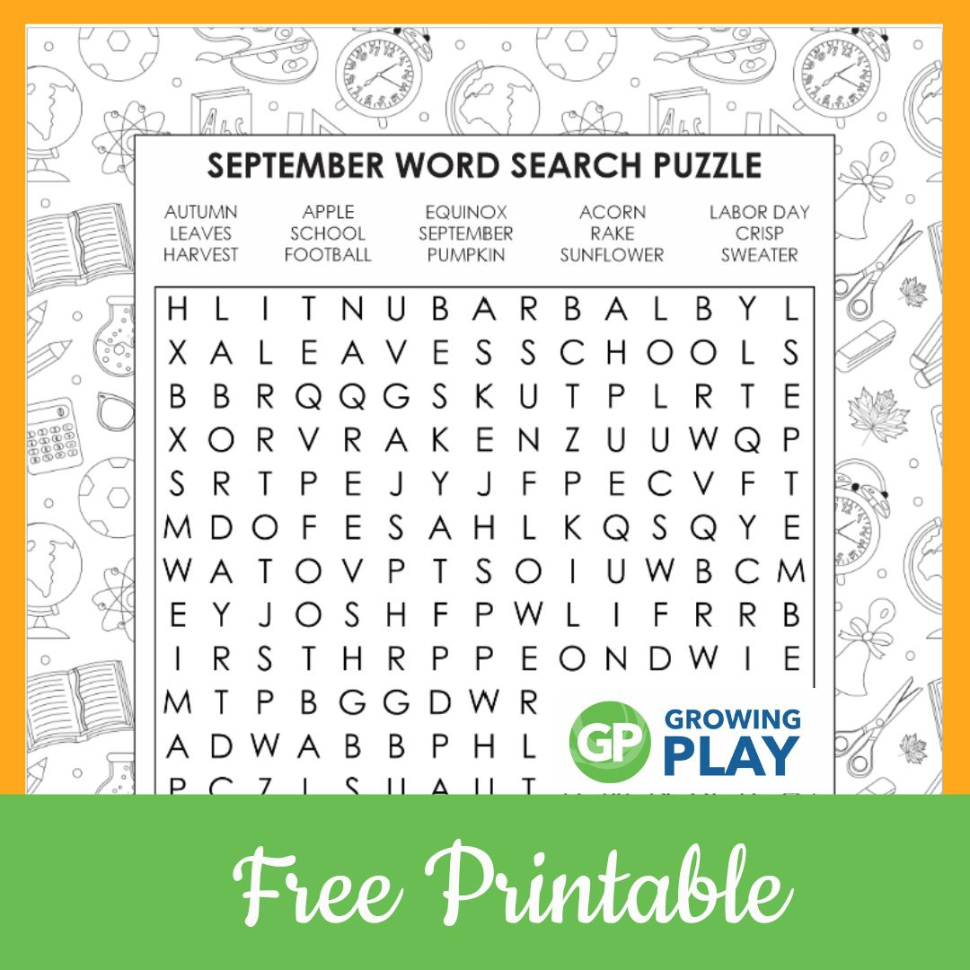September Word Search Free Printable - Growing Play for Free Printable September Word Search