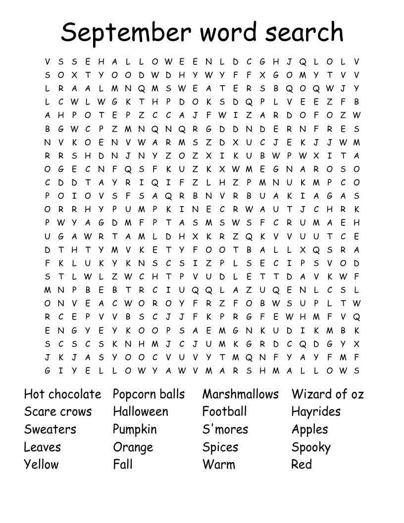 September Word Search - Wordmint for Free Printable September Word Search