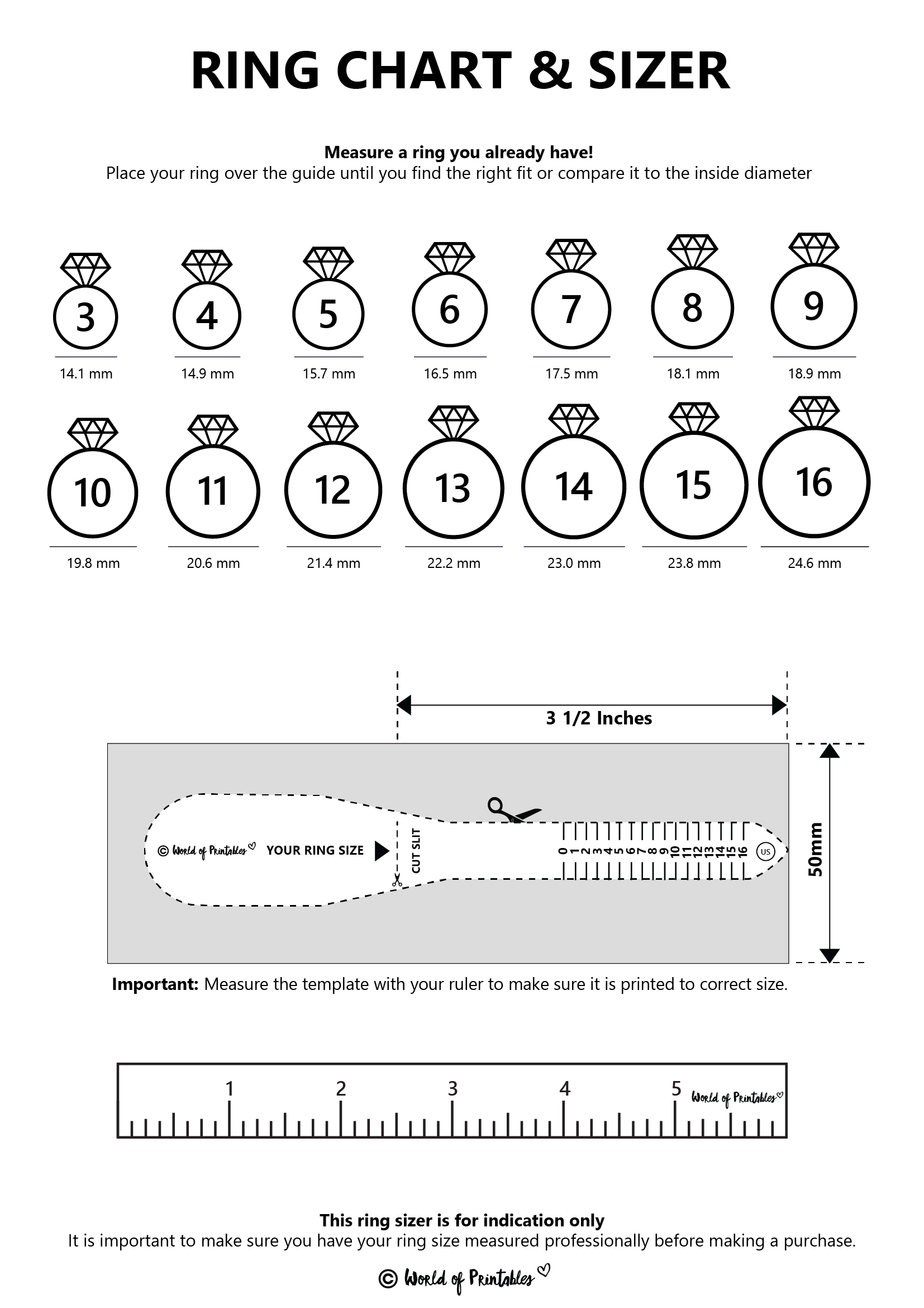 Sizing Chart Printable Actual Size Ring Sizer Actual Printable in Printable Actual Size Ring Size Chart