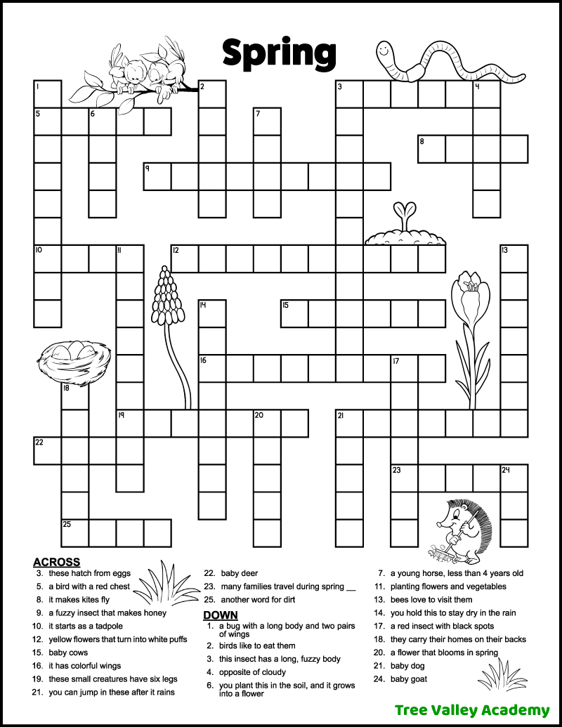 Spring Crossword Puzzles For Kids - Tree Valley Academy within Free Crossword Puzzles Online Printable