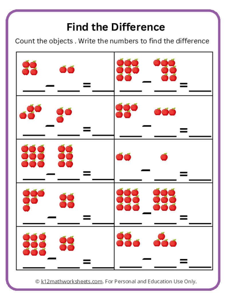 Subtraction Worksheets For Kindergarten inside Subtraction Worksheets For Kindergarten Printable Free