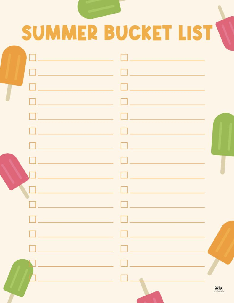Summer Bucket Lists - 20 Free Printables | Printabulls inside Summer Bucket List Printable Free