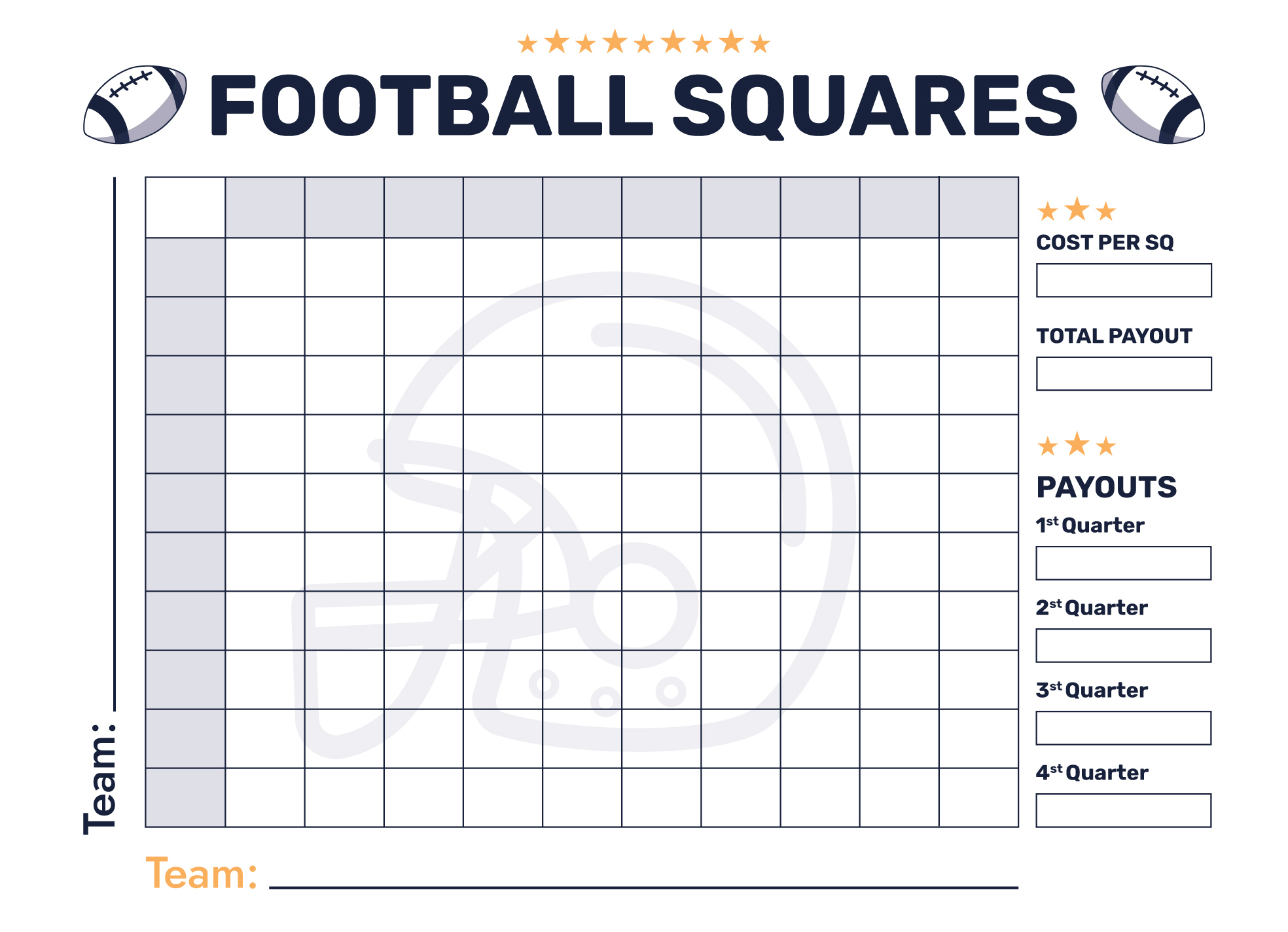Super Bowl 100 Squares Free Google Docs Template - Gdoc.io pertaining to Printable 100 Square Football Pool