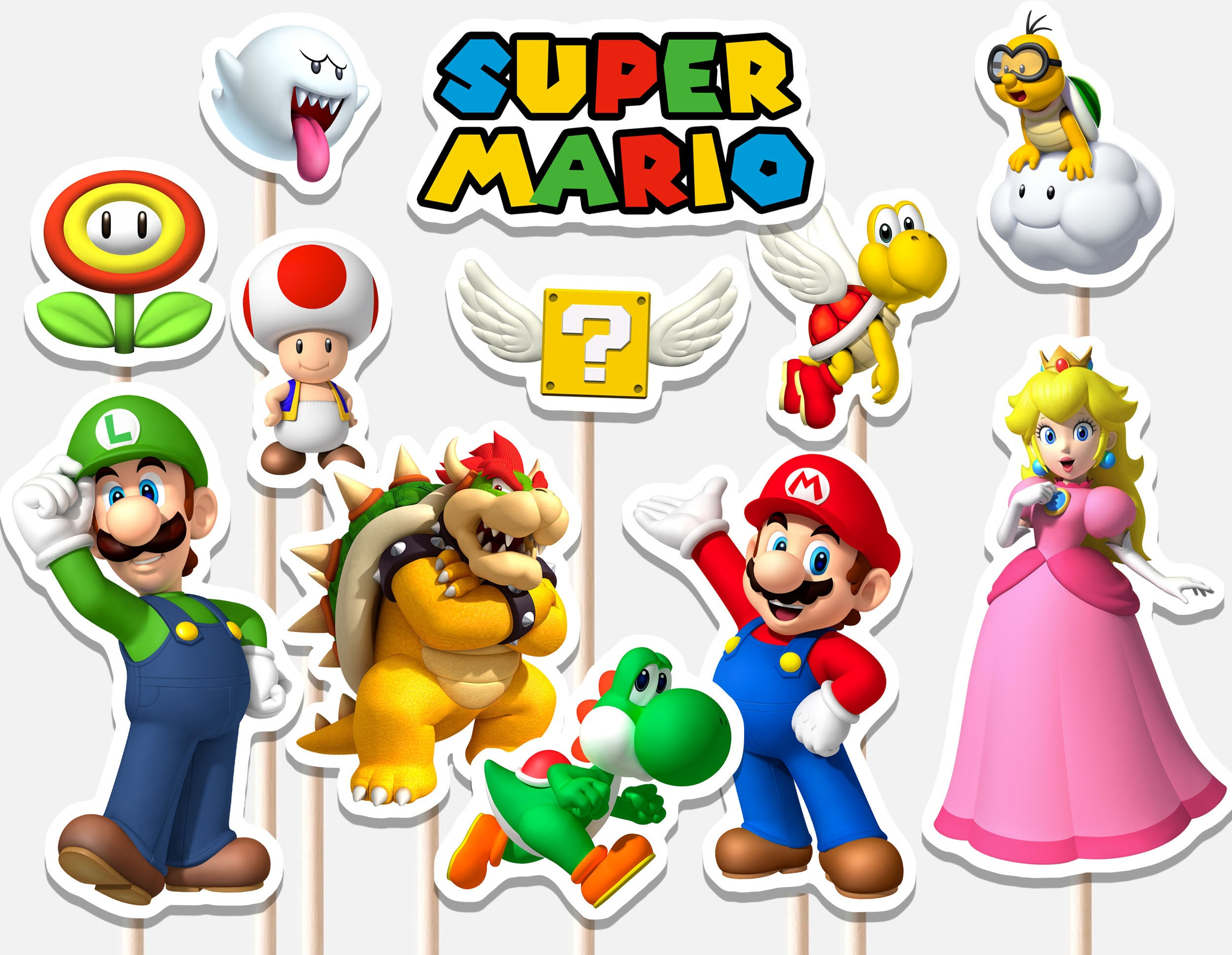 Super Mario Mittelstücke Geburtstag Party Dekoration Ausschnitte with Super Mario Cake Topper Printable