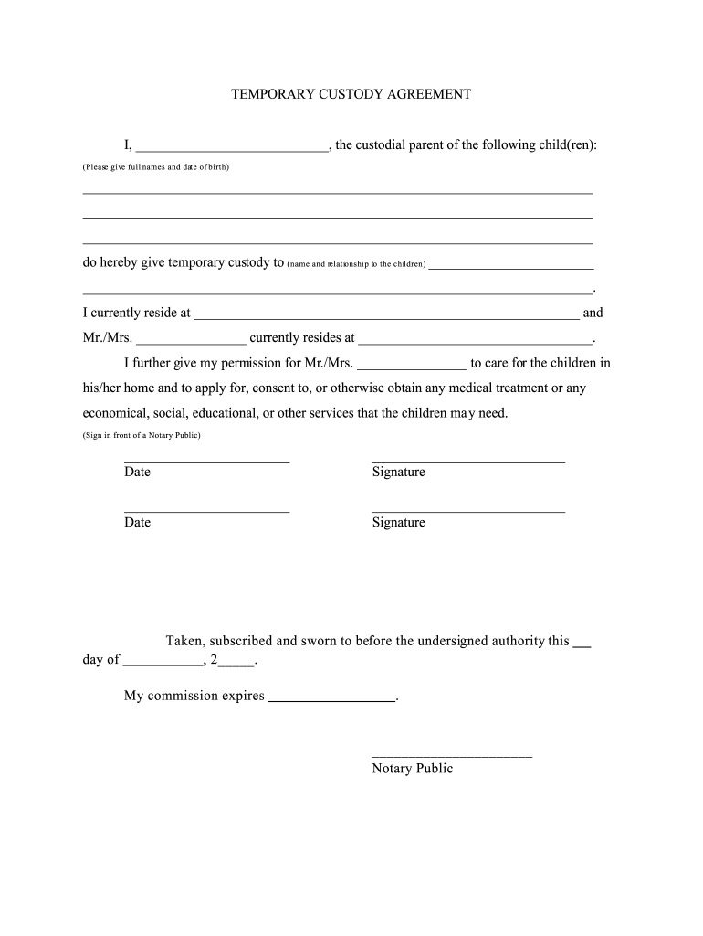 Temporary Custody Agreement Form - Fill Online, Printable for Temporary Custody Agreement Printable Legal Guardianship Forms