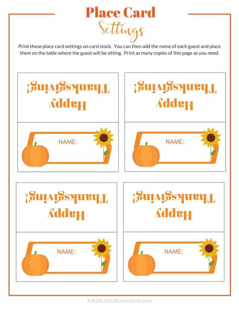 Thanksgiving Place Cards Printable - Diy Template - Add A Little throughout Thanksgiving Place Cards Free Printable