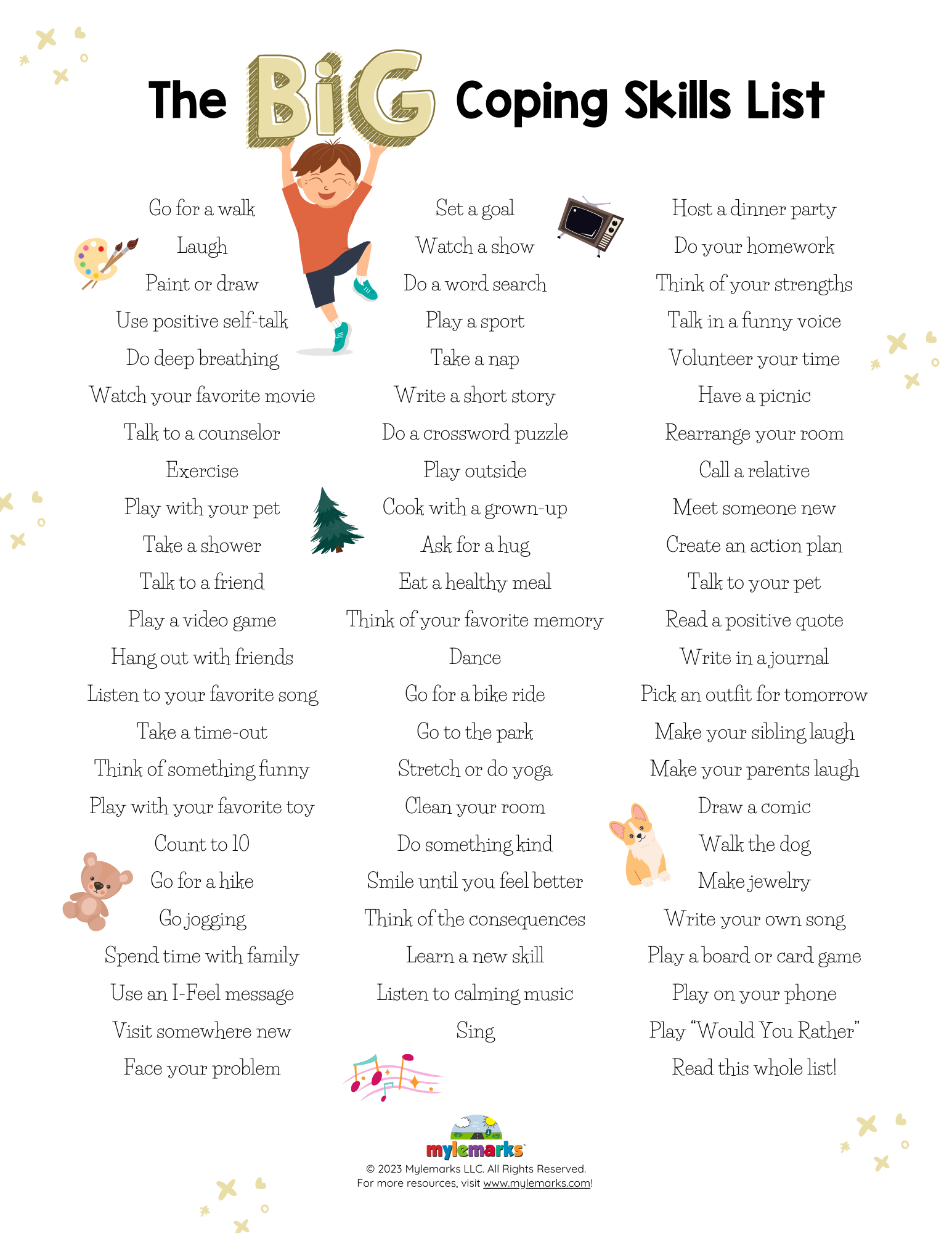 The Big Coping Skills List! (+Es) intended for List of Coping Skills Printable