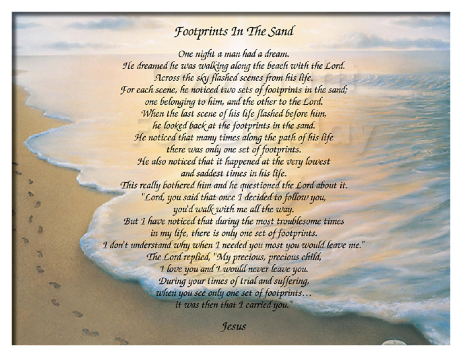 The Footprints In The Sand Poem - Christian Poem - Inspirational Print - Ready To Frame Wall Plaque Gift Idea Ocean Beach Scene within Footprints In The Sand Poem Printable