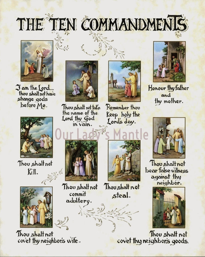 The Ten Commandments Print 8X10 Catholic Picture Print From Italy in Catholic Ten Commandments Printable