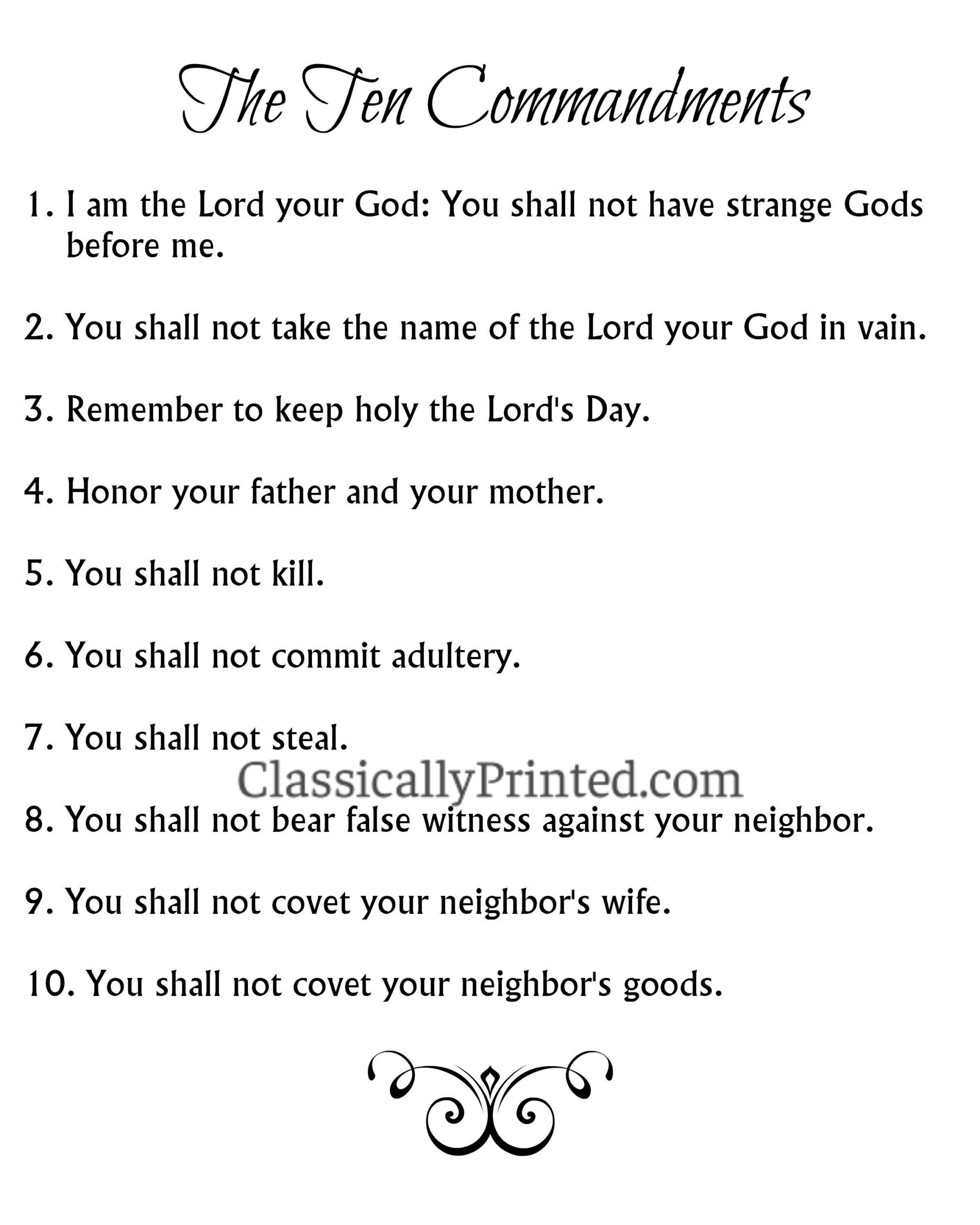 The Ten Commandments Print, Catholic Version, 8X10, 10 pertaining to Catholic Ten Commandments Printable