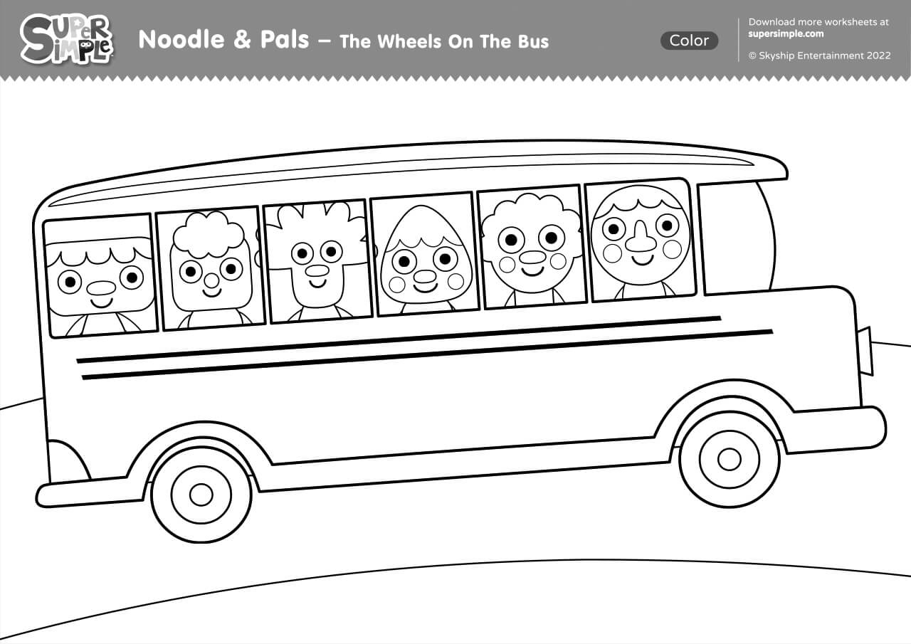 The Wheels On The Bus (Noodle & Pals Version) Coloring Page in Wheels on the Bus Printables