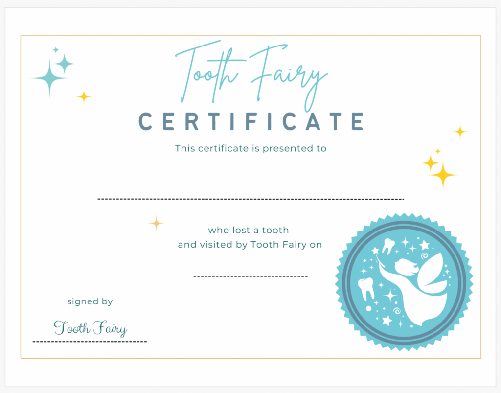 Tooth Fairy Certificate - Lakes Area Pediatric Dentistry - Michael with Free Tooth Fairy Certificate Printable