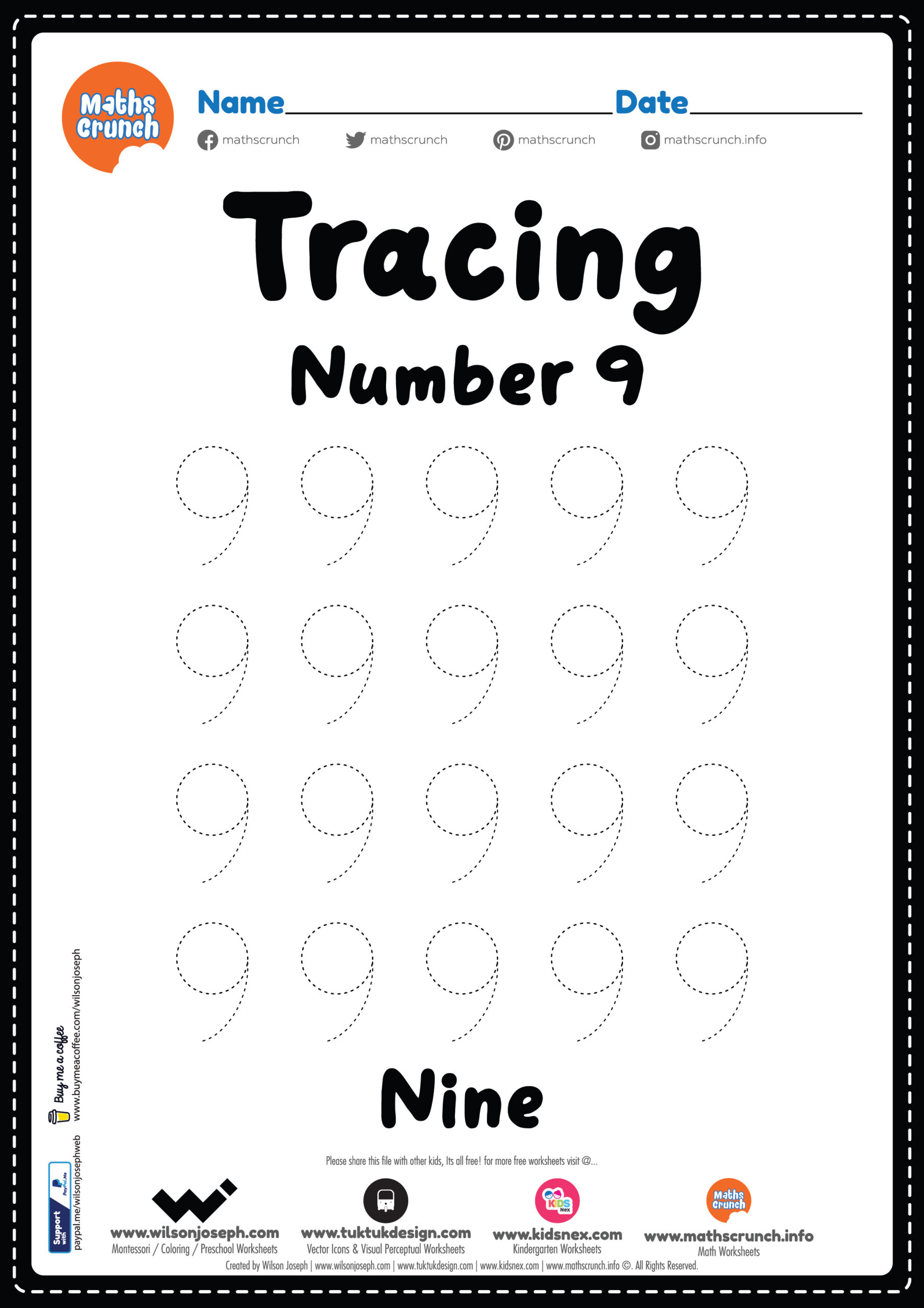 Tracing Number 9 - Kindergarten Worksheet Free Printable Pdf with Free Printable Preschool Worksheets Numbers
