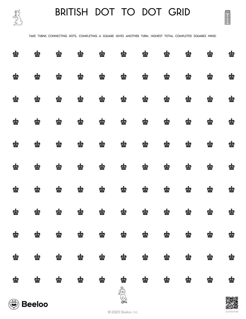 United Kingdom-Themed Dots And Boxes Games • Beeloo Printable intended for Free Printable Dots and Boxes Game