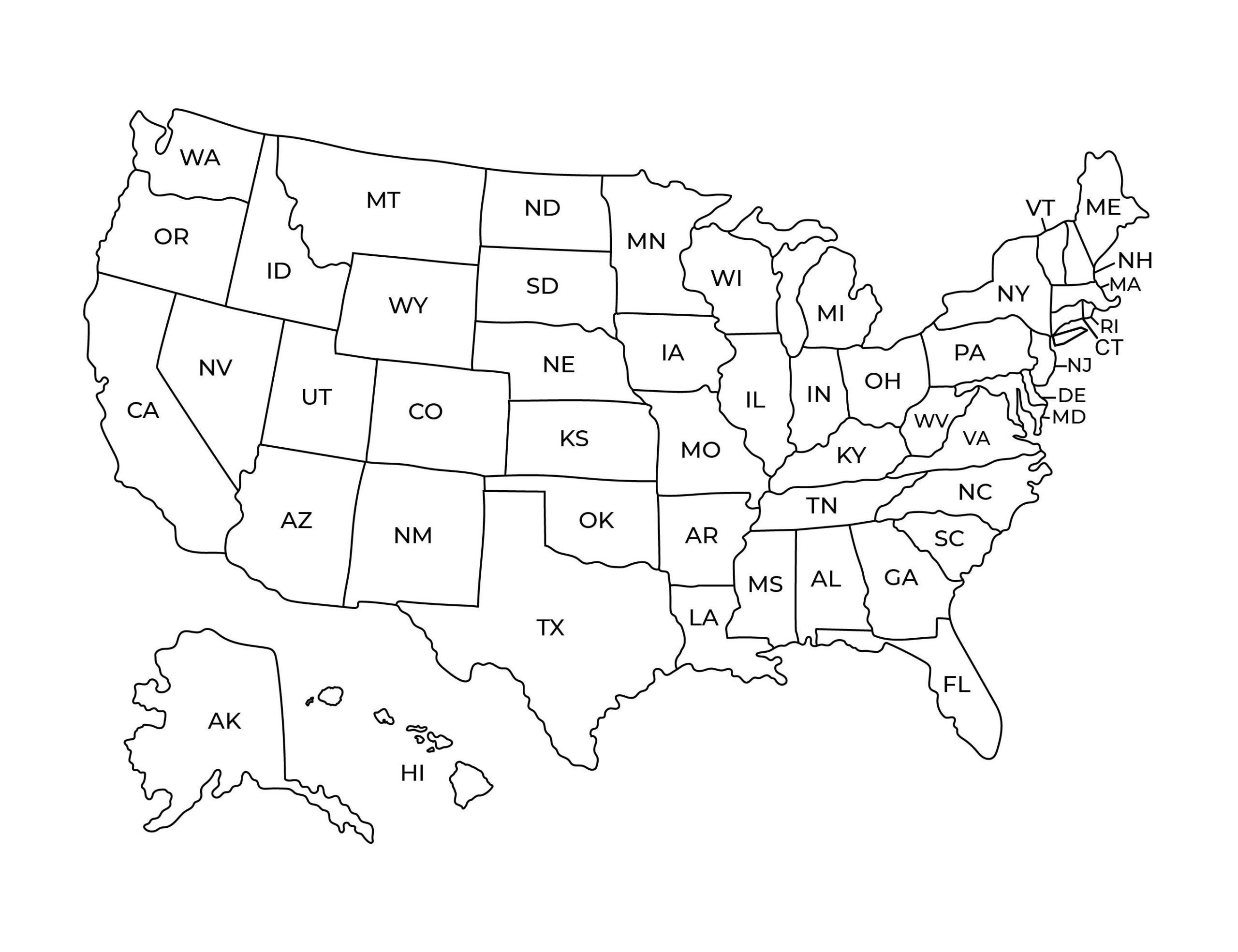 United States Usa Map With States Labeled | Printable Black And with Us Map Black and White Printable