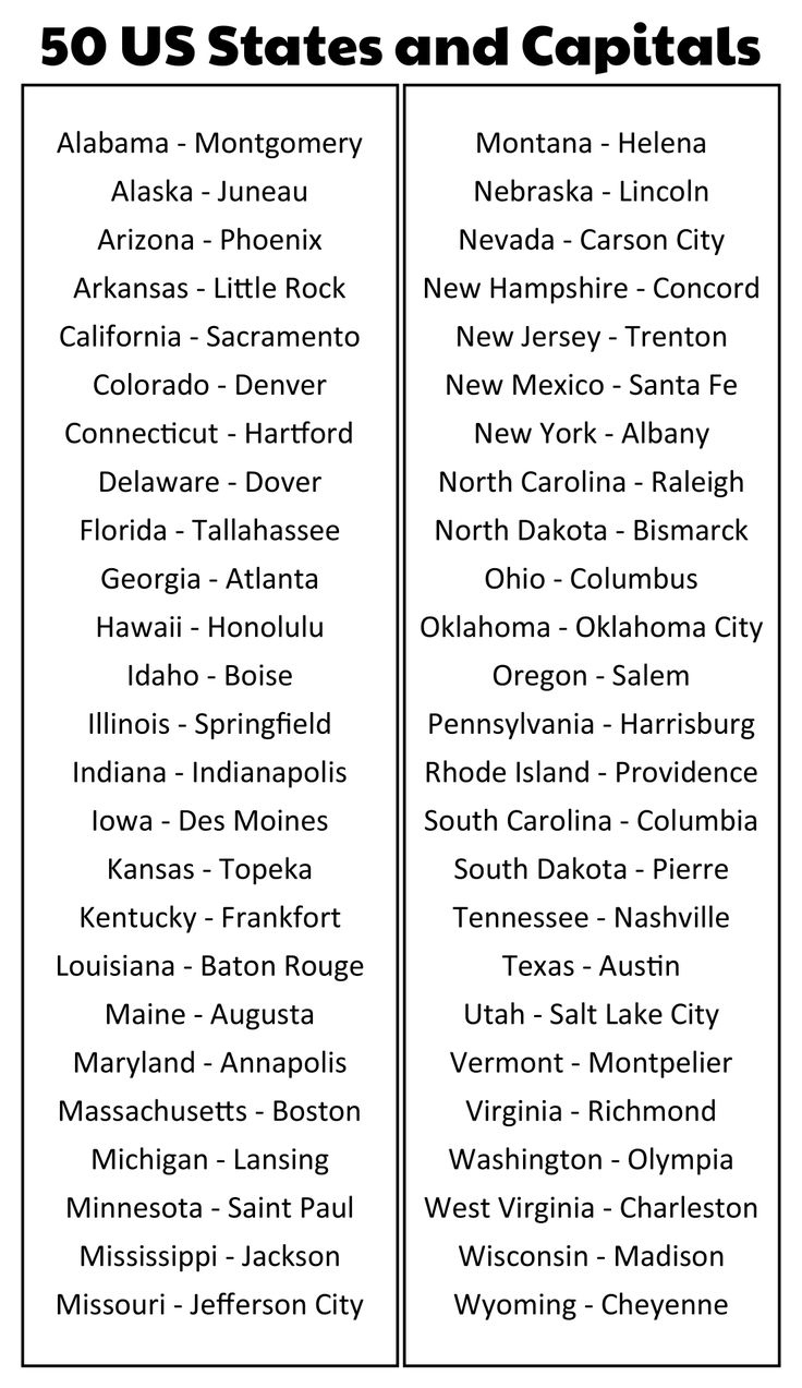 Us State Capitals List - 11 Free Pdf Printables | Printablee for States and Capitals List Printable