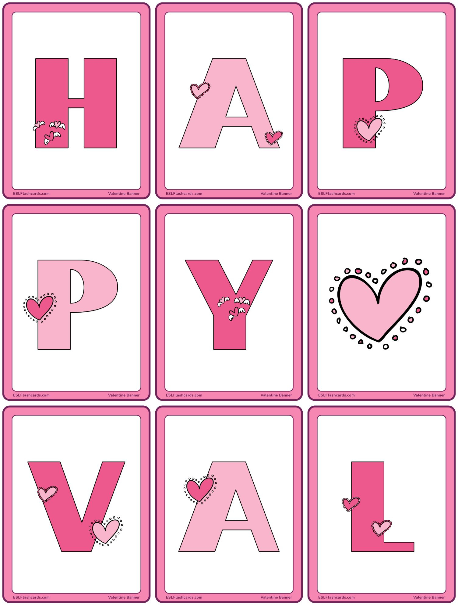 Valentine'S Day Banners – Esl Flashcards inside Free Printable Happy Valentines Day Banner Printable