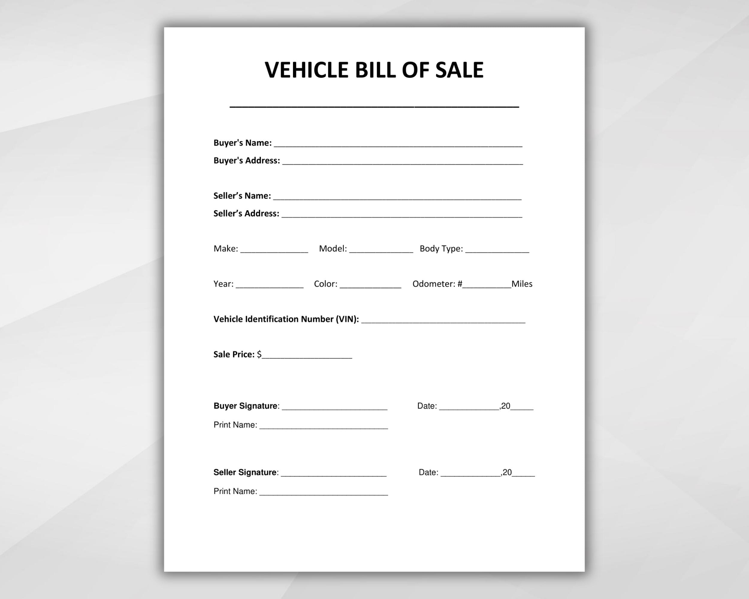 Vehicle Bill Of Sale. Printable Motor Vehicle Sale Contract with Printable Car Bill of Sale Template