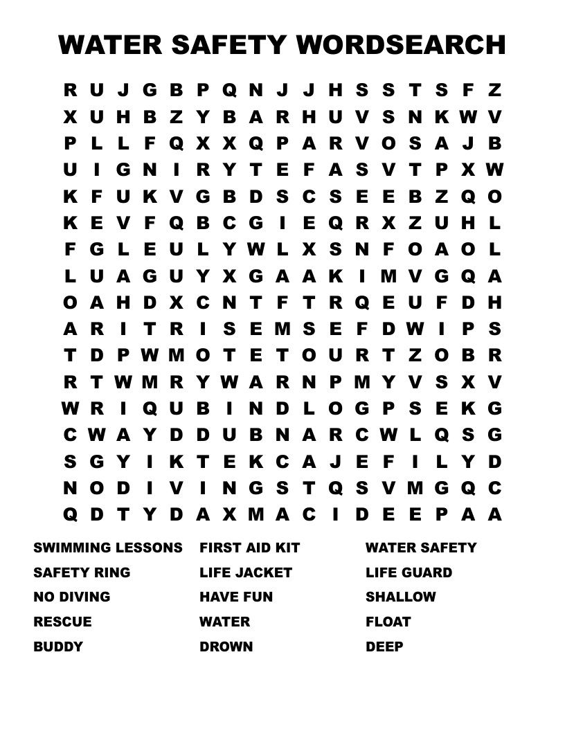 Water Safety Wordsearch - Wordmint regarding Free Printable Water Safety Worksheets