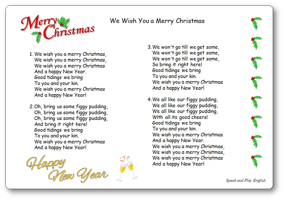 We Wish You A Merry Christmas - Lyrics In English And In French pertaining to Lyrics to We Wish You a Merry Christmas Printable