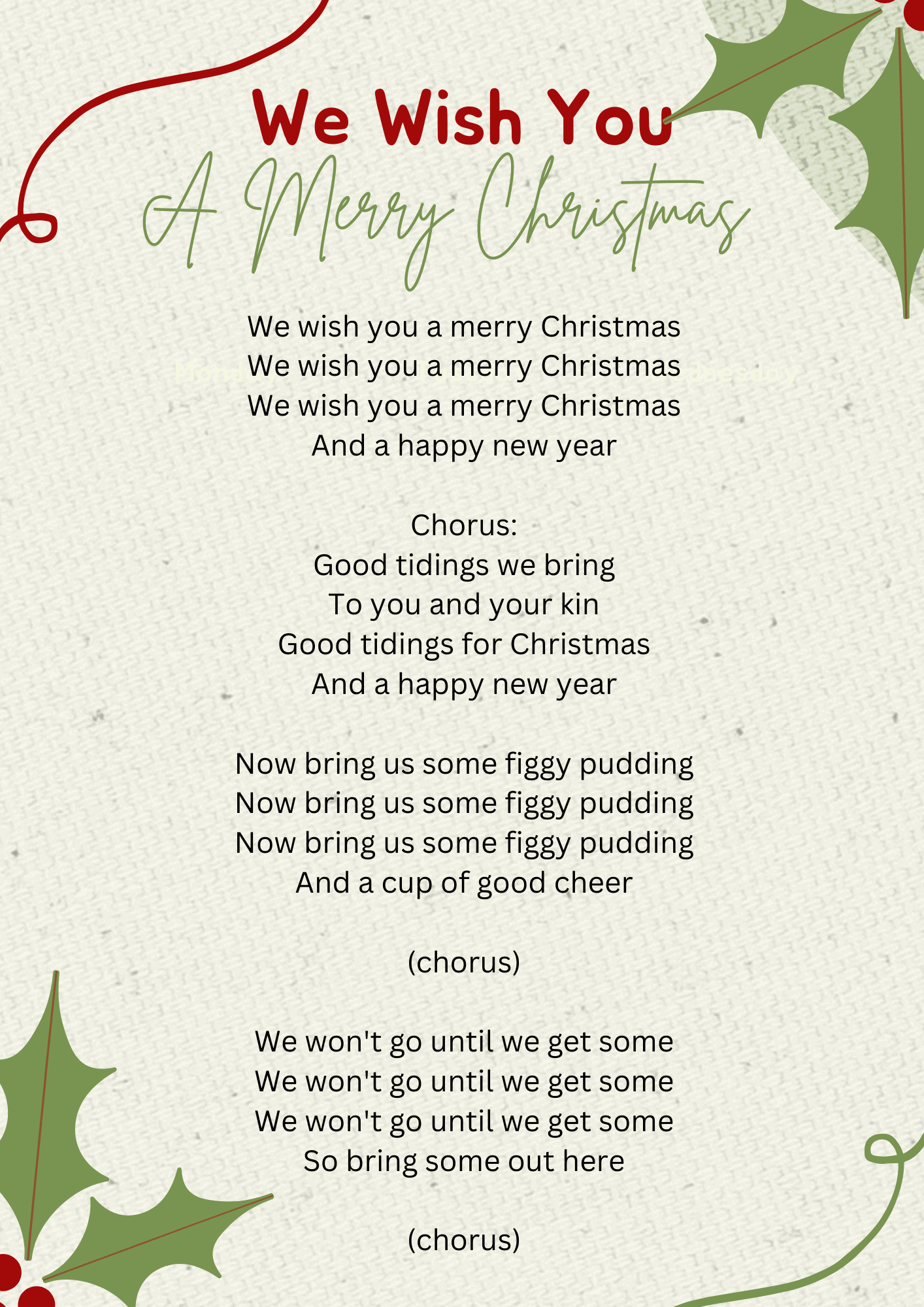 We Wish You A Merry Christmas Lyrics throughout Lyrics To We Wish You A Merry Christmas Printable