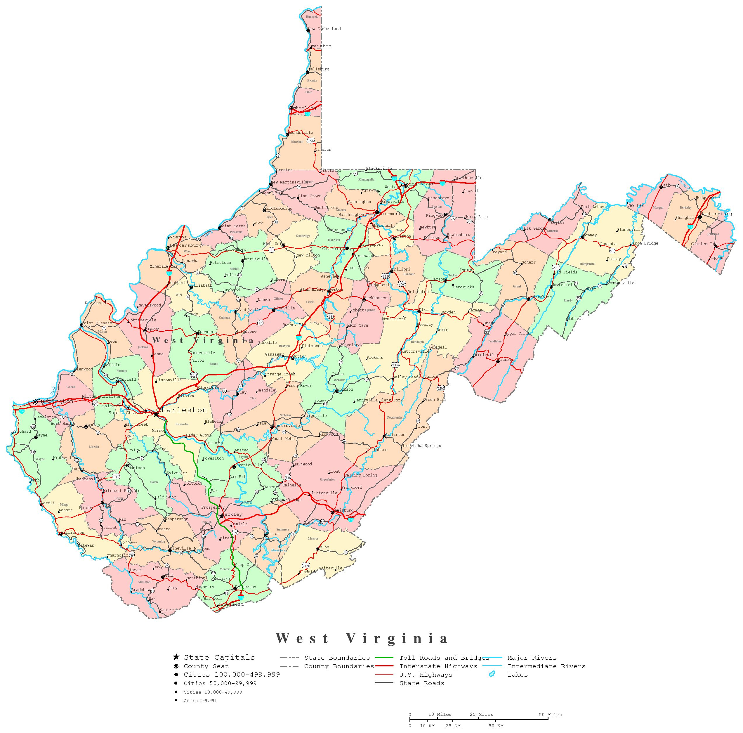 West Virginia Printable Map pertaining to Printable Map of West Virginia