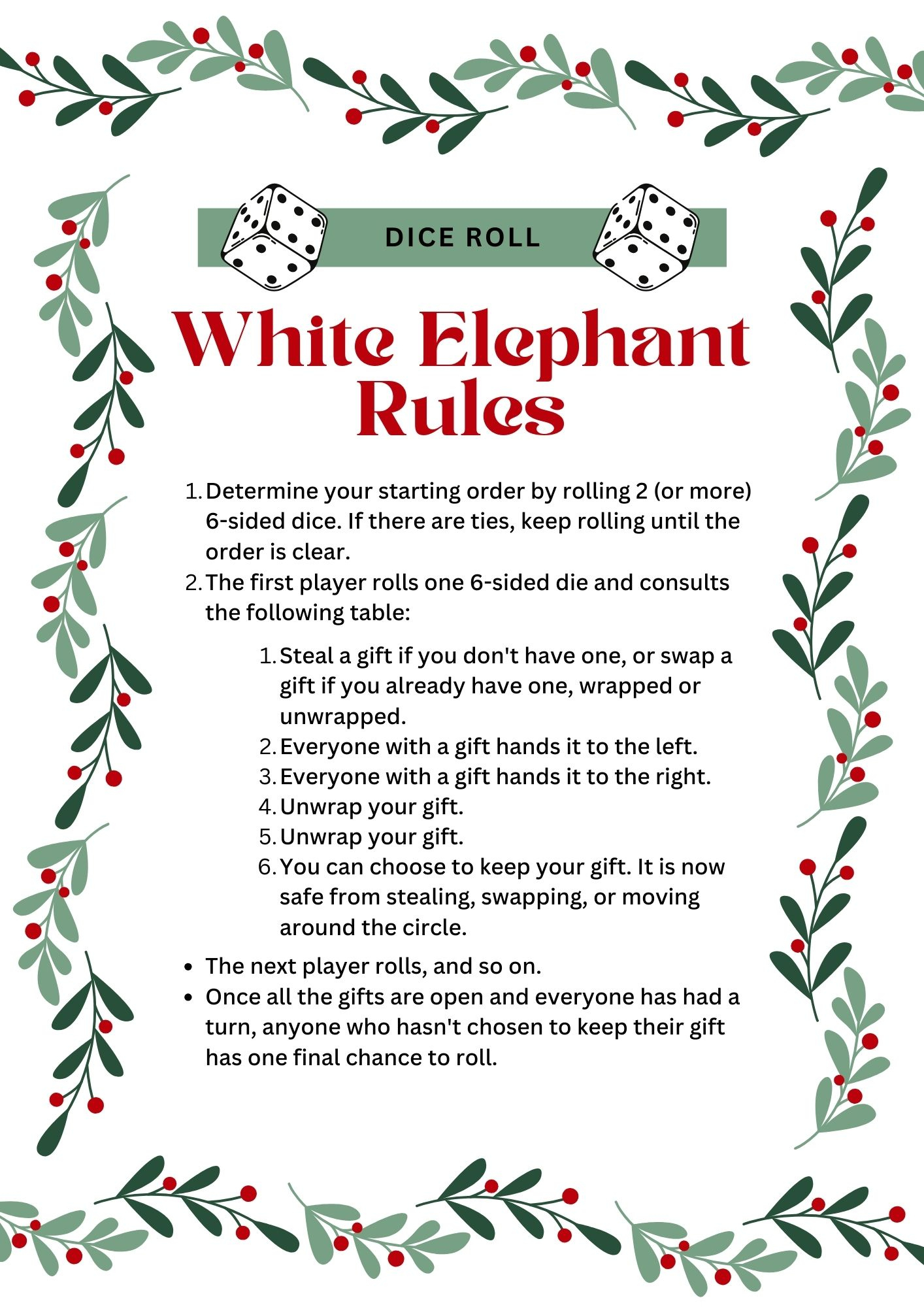 White Elephant Rules For Gift-Giving Fun [Printables] - Fun Blog regarding White Elephant Dice Game Rules Printable