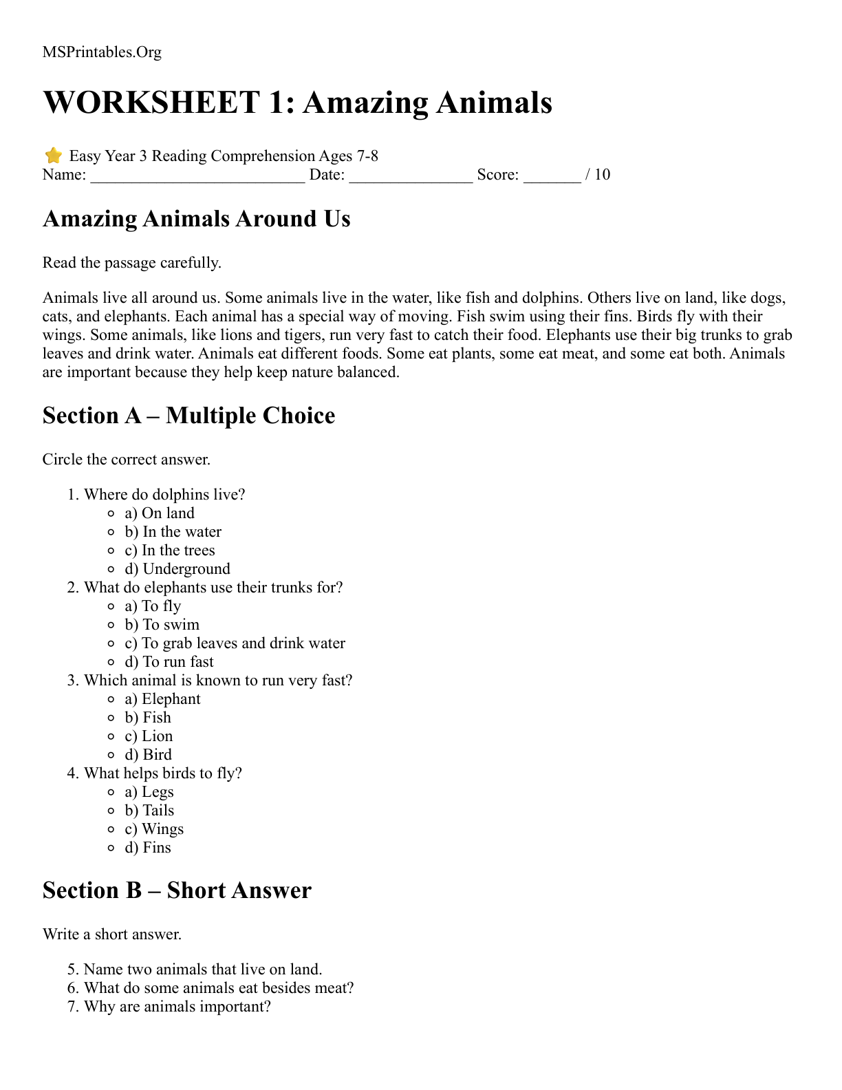 free year 3 reading comprehension worksheets pdf preview